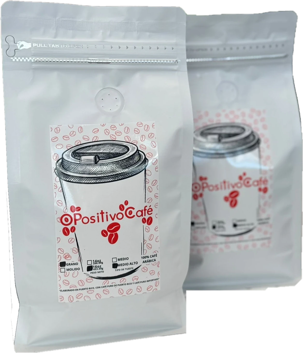 Dos bolsas de una libra de Café O Positivo