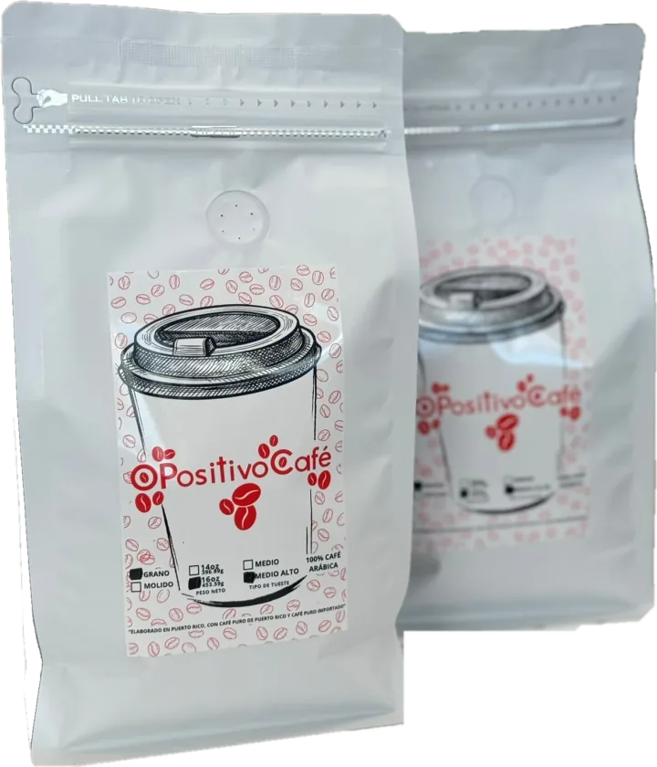 Dos bolsas blancas de Café O Positivo